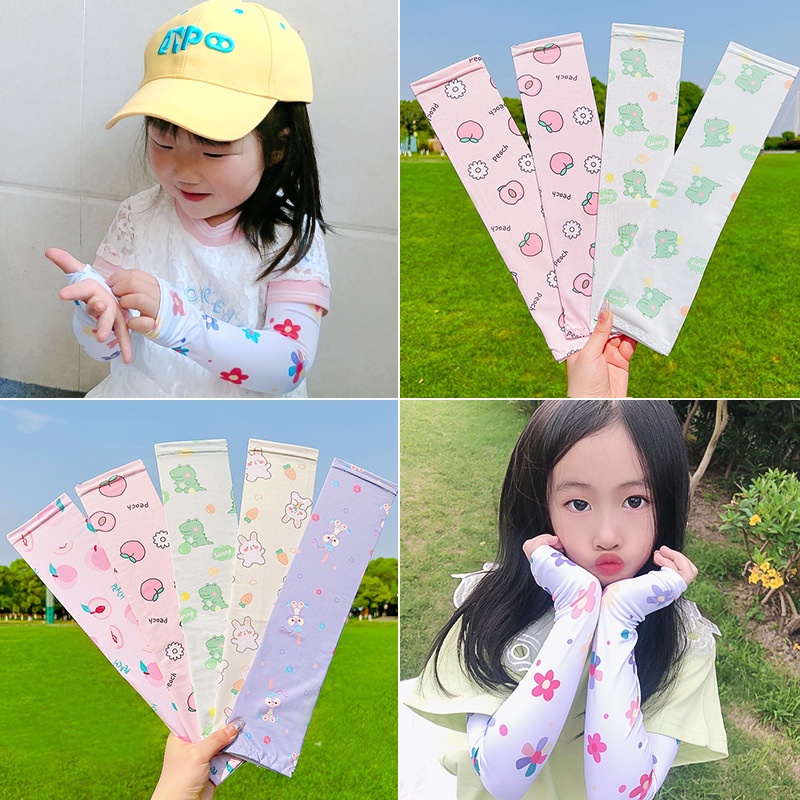 Găng Tay Chống Nắng Bằng Lụa Lạnh Họa Tiết Dễ Thương Cho Bé