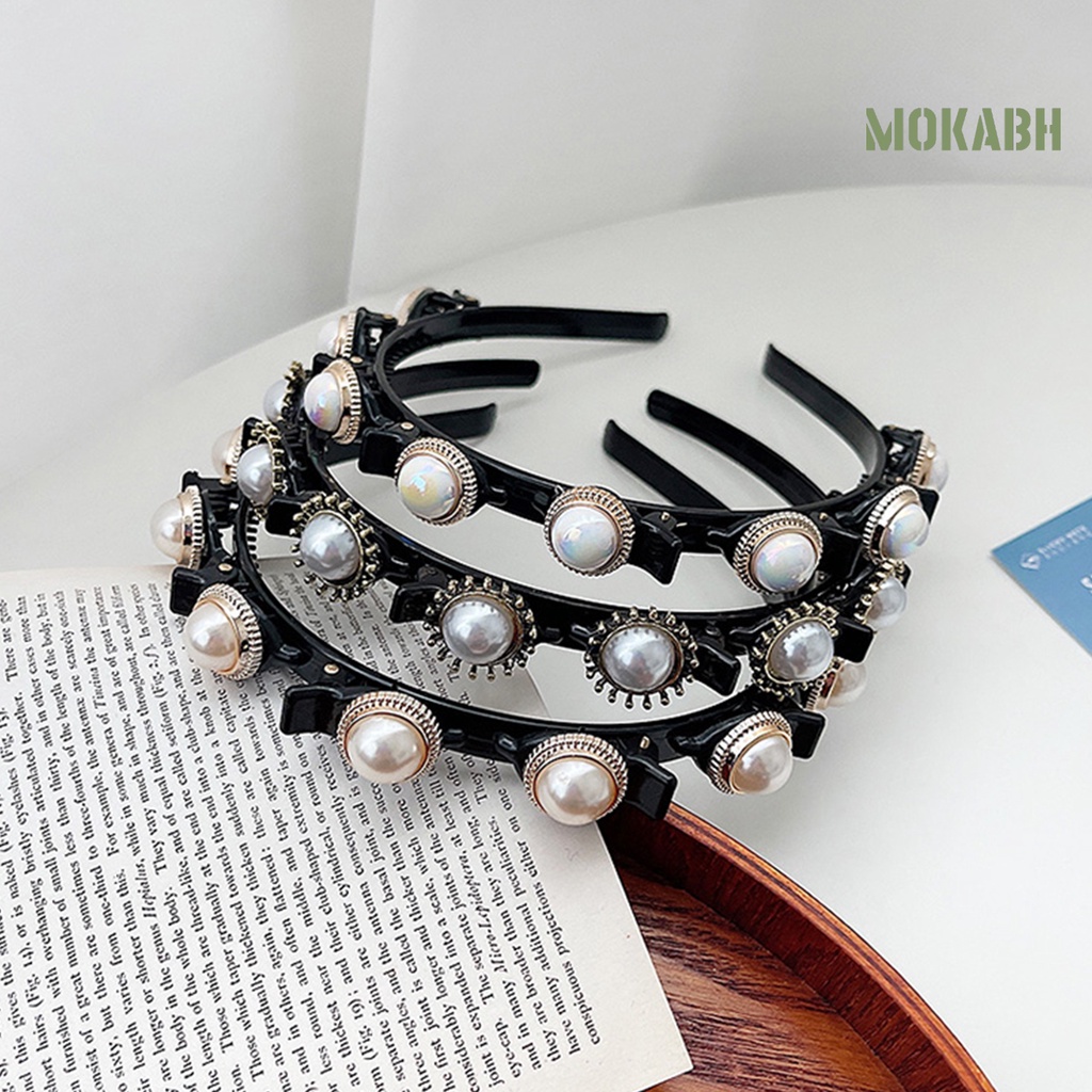 Băng Đô Hai Lớp Co Giãn Chống Trượt Đính Đá Và Ngọc Trai Giả Lấp Lánh Dành Cho Nữ