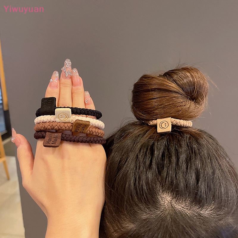 Bộ 5 Dây Buộc Tóc Cao Su Co Giãn Hình Mặt Cười Đơn Giản Phong Cách Hàn Quốc Cho Nữ