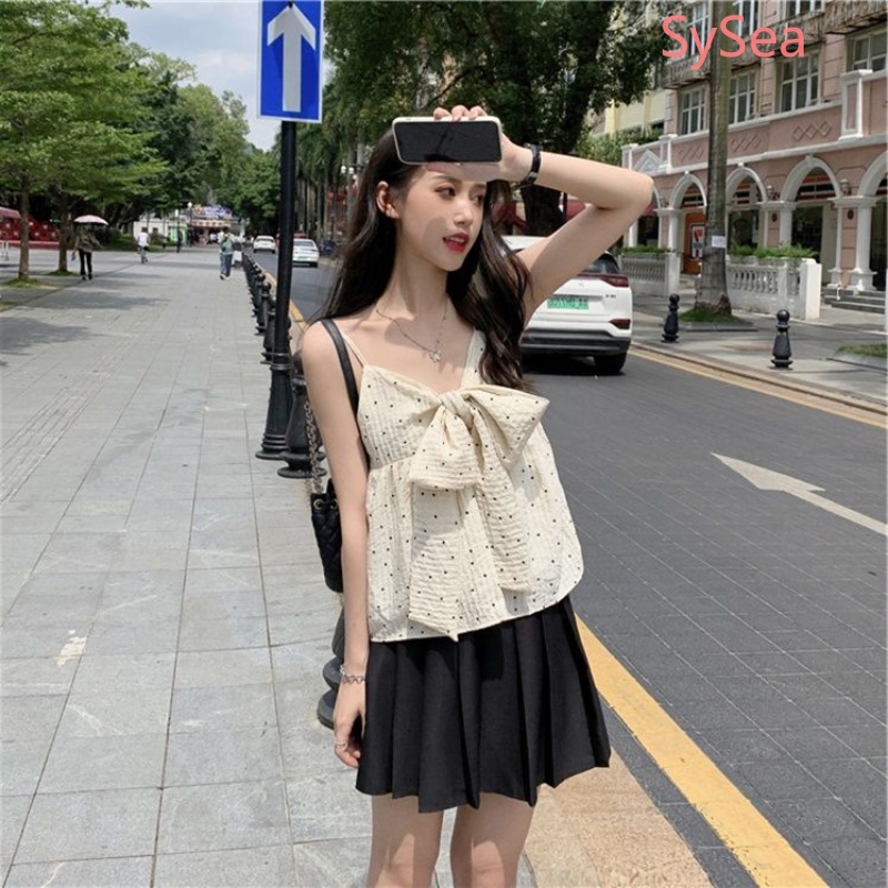 Áo Hai Dây Dáng Rộng Họa Tiết Chấm Bi Thời Trang Mùa Hè Cho Nữ