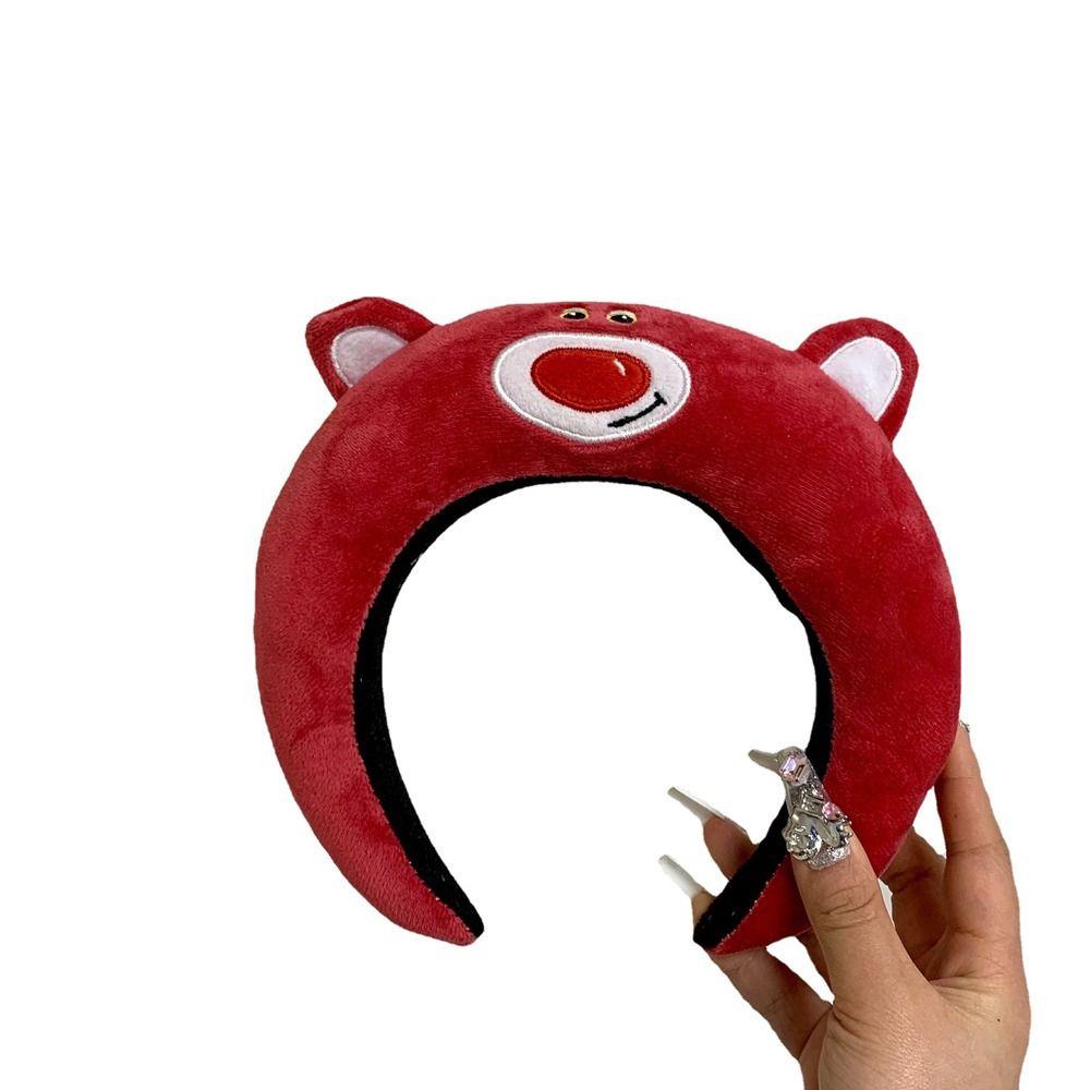 Băng Đô Cài Tóc Bằng Vải Bông Dày Không Trơn In Hoạt Hình Gấu Dâu Tây Cho Bé Gái Rửa Mặt