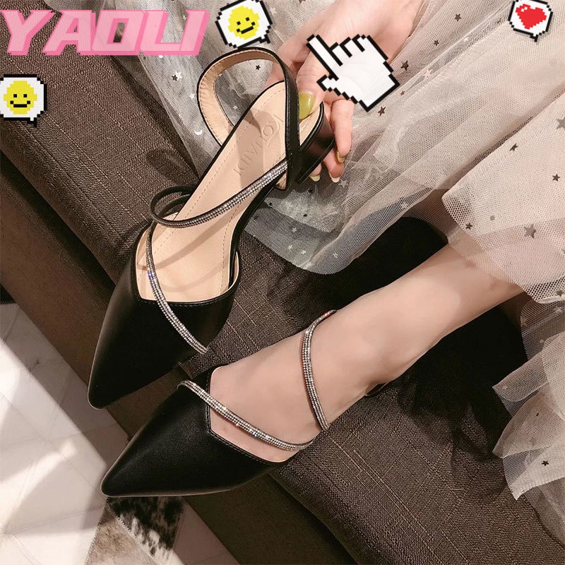 YAOLI Xăng đan Mũi Nhọn Hở Ngón Đính Đá Thời Trang Cho Nữ