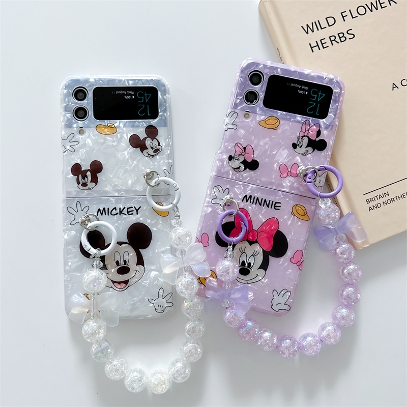 Lật Ốp Điện Thoại Dẻo Họa Tiết Hoạt Hình mickey minnie Kèm Dây Đeo Cho samsung galaxy z flip 4 5g z flip 3 5g