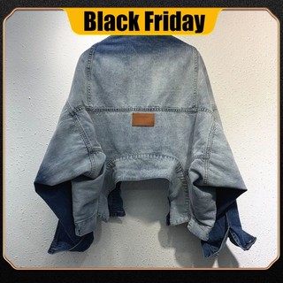 Retro personality gradual change color loose denim jacket girls fall 2021 new Korean version of the fashion short style jacket trend