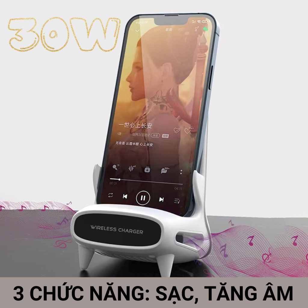 【Gửi bộ sạc】Đế sạc không dây kèm giá đỡ điện thoại thế hệ mới- Hổ trợ sạc nhanh 30W