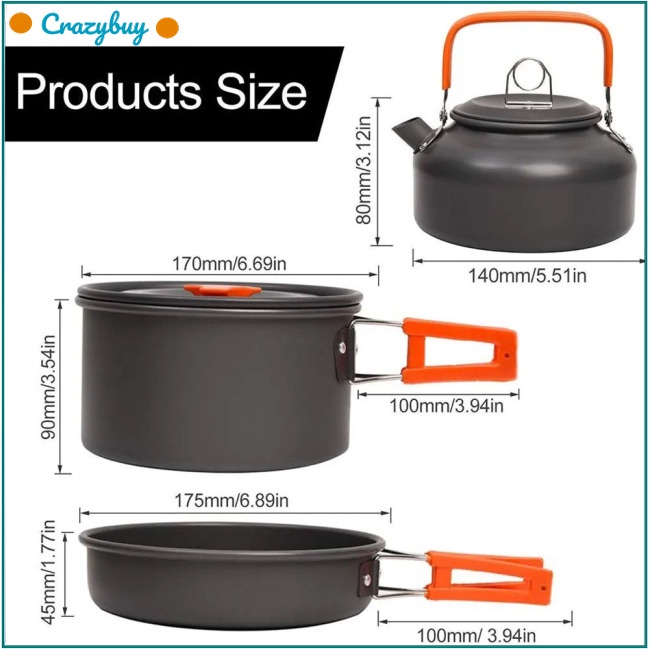 Cr Bộ Dụng Cụ Nấu Ăn Chống Dính Trọng Lượng Nhẹ Kèm Muỗng Nĩa Tiện Dụng Cho Hoạt Động Ngoài Trời