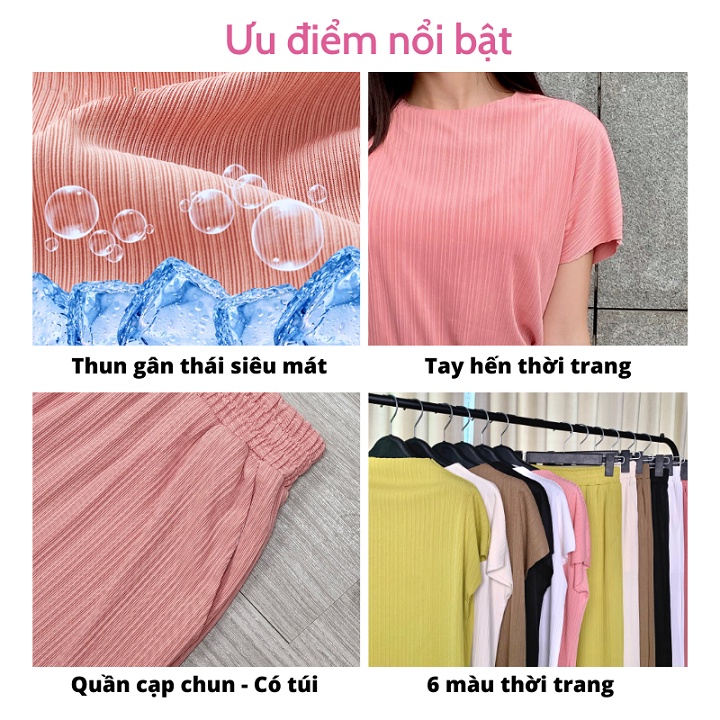 Set đồ bộ nữ quần ống rộng suông kèm áo tay hến cộc tay chất thun lạnh gân thái mát tách set phối đồ đi chơi đi làm DB06