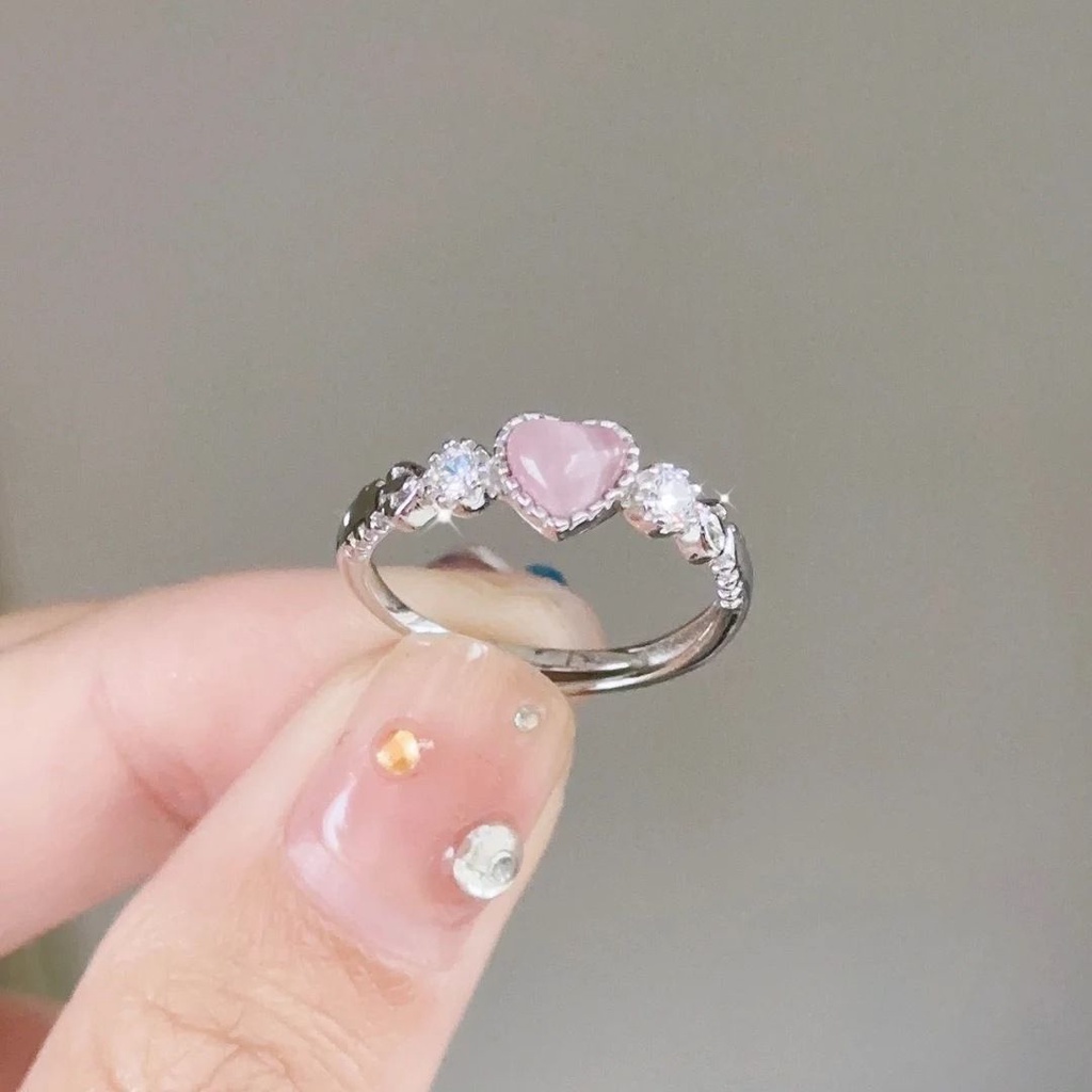 Nhẫn Hình Trái Tim Mắt Mèo Dễ Thương Có Thể Điều Chỉnh Cho Nữ