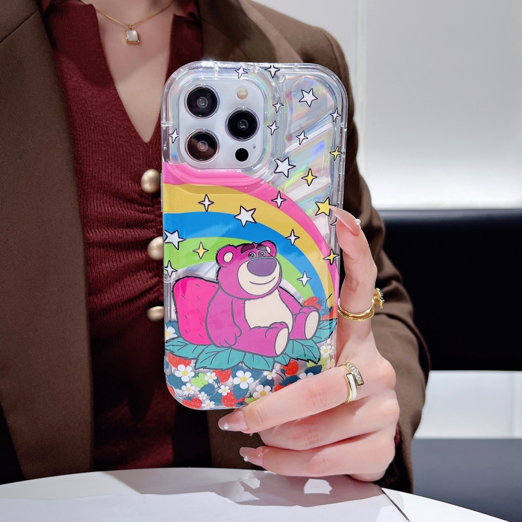 Ốp Điện Thoại TPU Dẻo Màu Laser Họa Tiết Gấu Dâu Tây / Gấu Pooh Dễ Thương Chống Rơi Cho iPhone 12 13 14 Pro Max