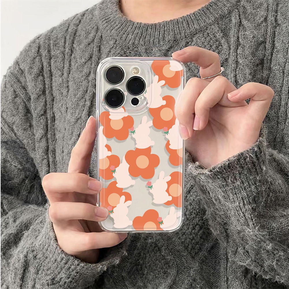 ✅Ốp Điện Thoại Mềm Chống Sốc Hình Hoa Đào / Thỏ Trắng 11 14Pro + 12Max 6In 1378