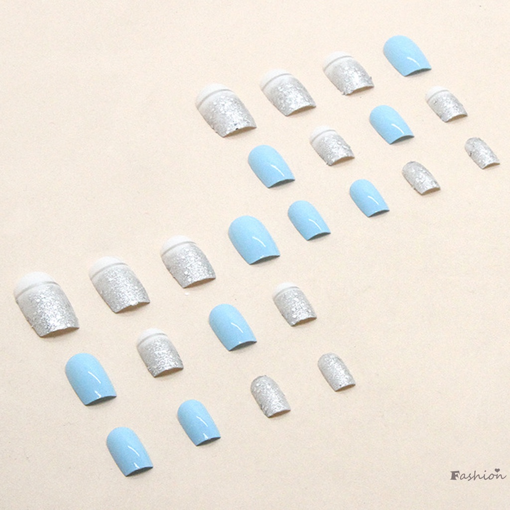 Móng Tay Giả Hình Vuông Đính Kim Sa Lấp Lánh Màu Xanh Da Trời