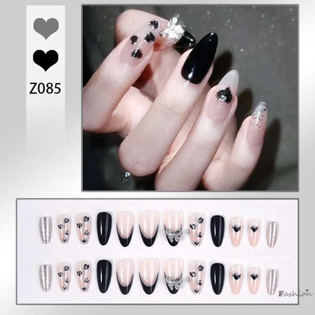 Móng Tay Giả Chống Nhòe Màu Tối Đính Nơ Xinh Xắn