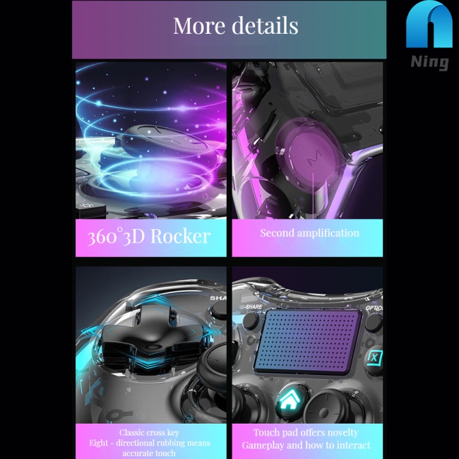 Tay Cầm Chơi Game Không Dây Bluetooth Rgb Tương Thích Với Ps4 / android / ios