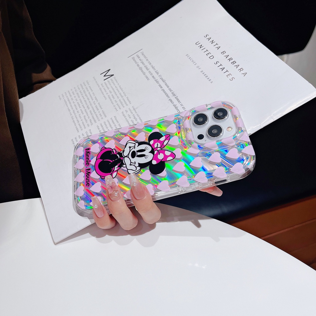 Ốp Điện Thoại TPU Dẻo Màu Laser Họa Tiết Hoạt Hình Minnie Mickey Dễ Thương Cho iPhone 12 13 14 Pro Max