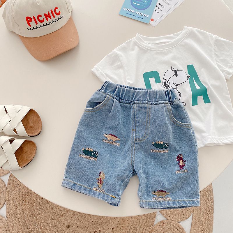 Quần Short Denim In Họa Tiết Hoạt Hình Phong Cách Hàn Quốc Thời Trang Mùa Hè Cho Bé Trai