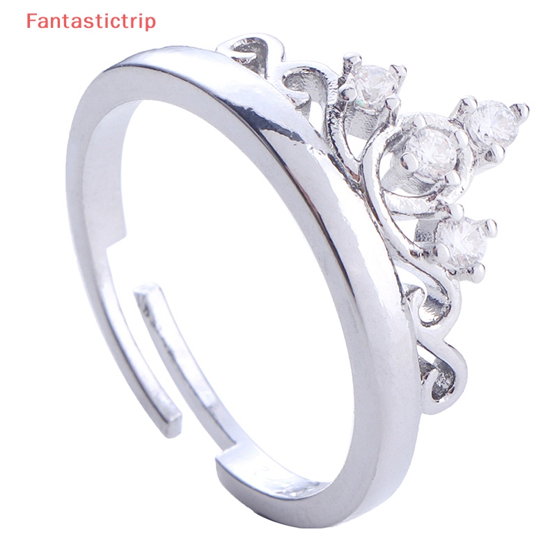 [Fantastictrip] Set 2 Nhẫn Đính Hôn / Nhẫn Đính Đá Pha Lê Hình Vương Miện Có Thể Điều Chỉnh Kích Thước Làm Quà Tặng Ngày