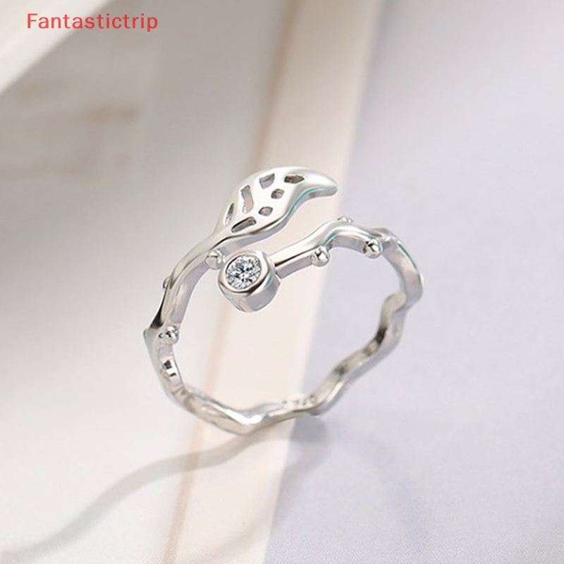 [Fantastictrip] Nhẫn Hở Mạ Bạc Hình Cành Lá Mây Gợn Sóng Thiết Kế Độc Đáo Thời Trang Đám Cưới