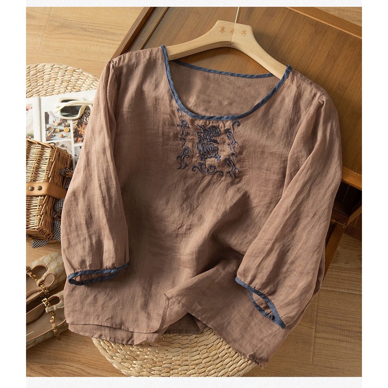 Áo Kiểu Vải Lanh Cotton Mỏng Dáng Rộng Thời Trang Mùa Hè Cho Nữ