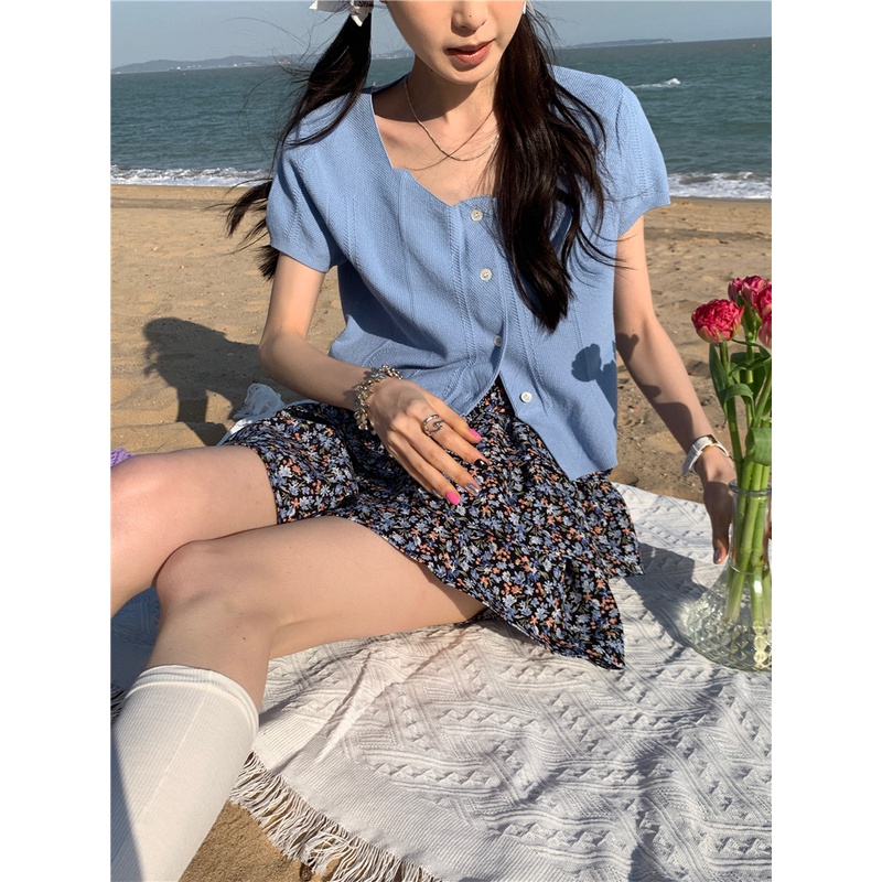 NZN Áo Dệt Kim Cổ Vuông Thời Trang Mùa Hè Hàn Quốc Mới Cho Nữ