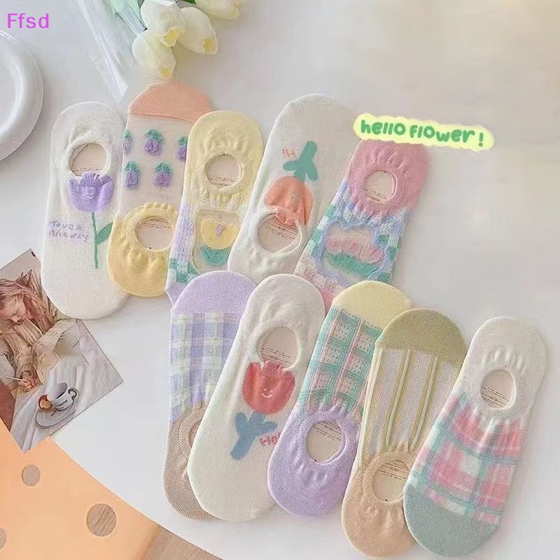 {Ffsd} Vớ Thuyền Phối Lưới Cotton Vô Hình Chống Trượt Thoáng Khí Cho Nữ