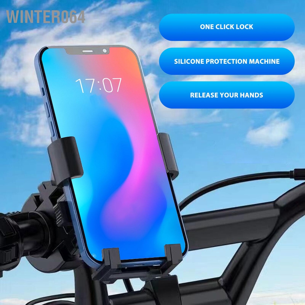 Winter064 Giá gắn điện thoại trên xe máy Kẹp tay lái có miếng đệm silicone lắp đặt nhanh cho di động 4 7‑6 7in