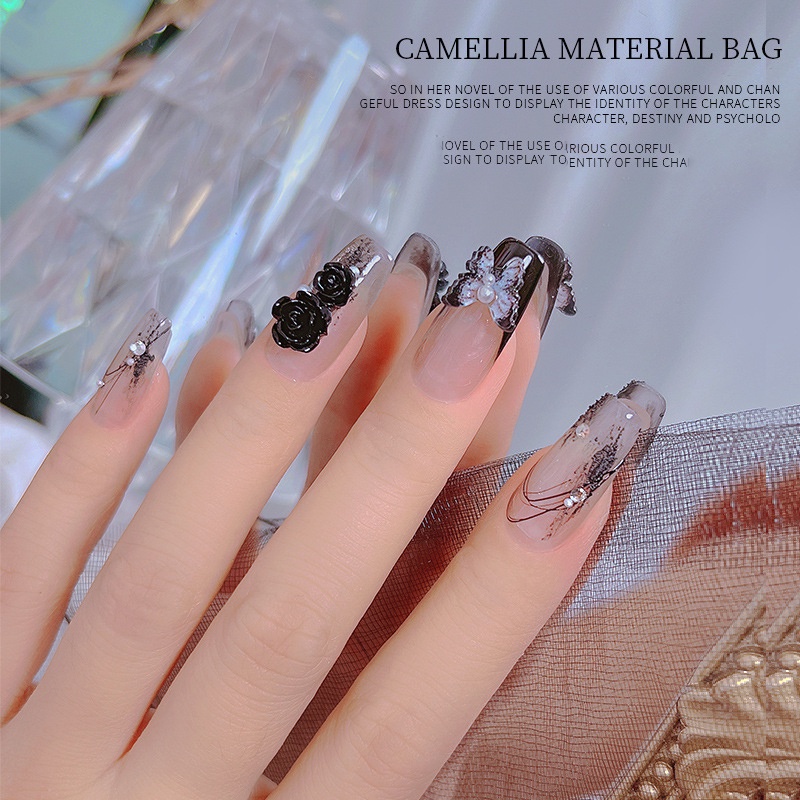 Hạt Đá Pha Lê Hình Bướm / Hoa Trà / Hoa Hồng / Đen / Đỏ Trang Trí Móng Nghệ Thuậ