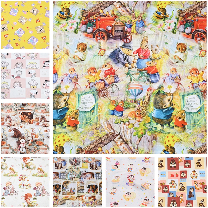 Vải cotton Họa Tiết Thỏ Hoạt Hình Phong Cách Nhật Bản Cổ Điển Dùng Để May Vá Trang Trí Nhà