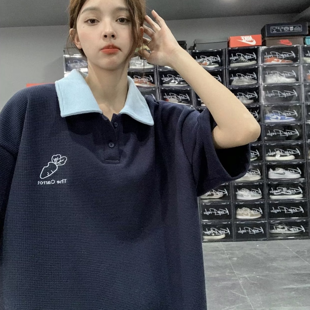 Áo Thun polo Ngắn Tay Dáng Rộng Màu Sắc Tương Phản Thời Trang Mùa Hè Cho Nam