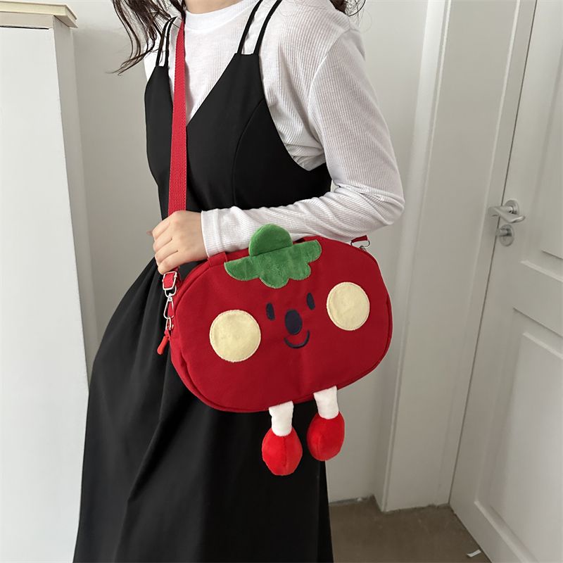 Túi Đeo Chéo Vải Canvas Mềm Mại Họa Tiết Hoạt Hình Phong Cách Hàn Quốc Cho Nữ