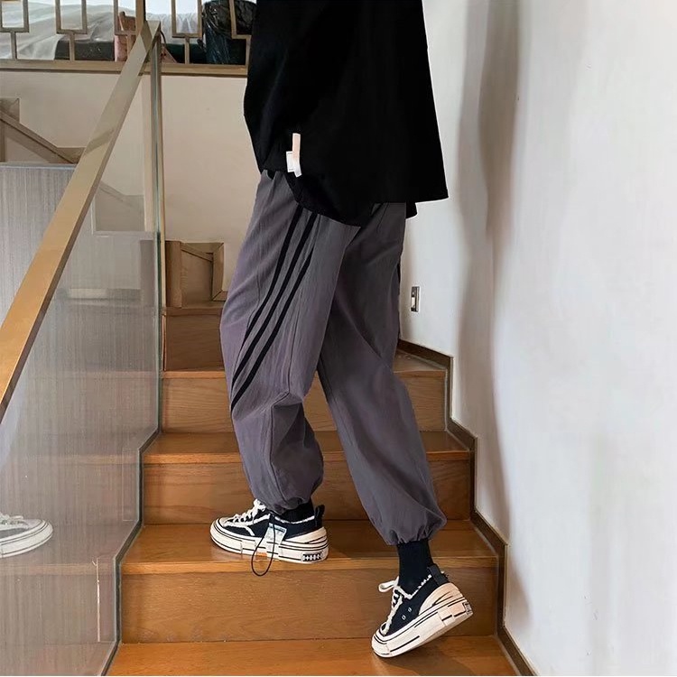 Quần Thể Thao Kẻ Sọc Dáng Rộng Phong Cách Đường Phố Mùa Hè Unisex