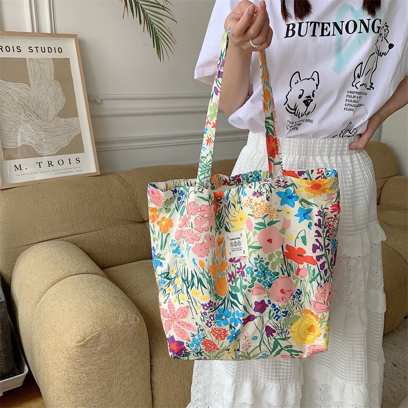 Túi Xách Canvas Cỡ Lớn Họa Tiết Hoa Hồng Thời Trang