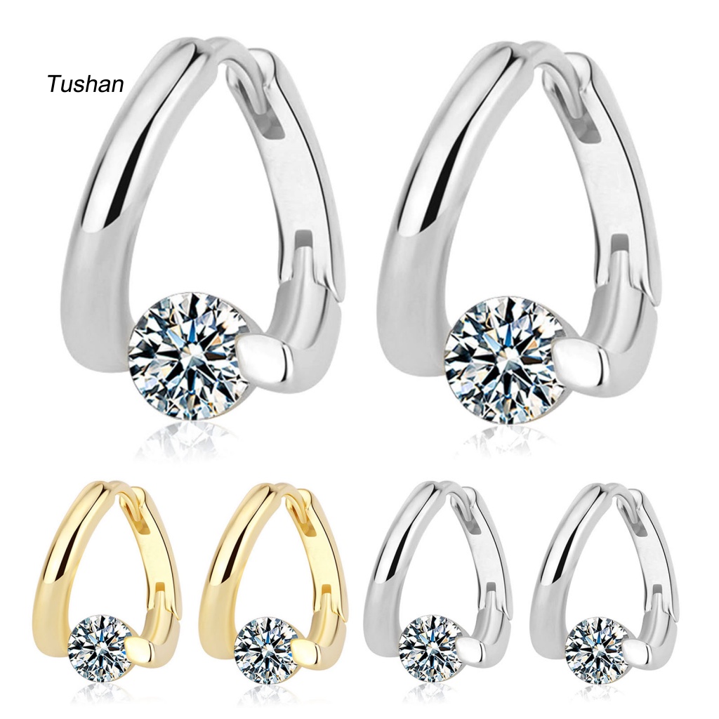 1 Đôi Bông Tai Hình Học Đính Đá Zircon Lấp Lánh Dành Cho Nữ