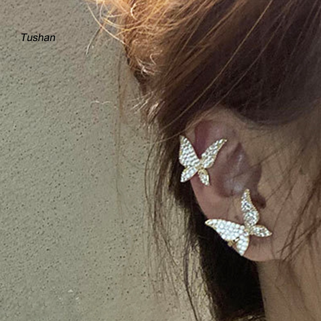 1 Khuyên Vành Tai Hình Bướm Đính Đá Lấp Lánh Thời Trang