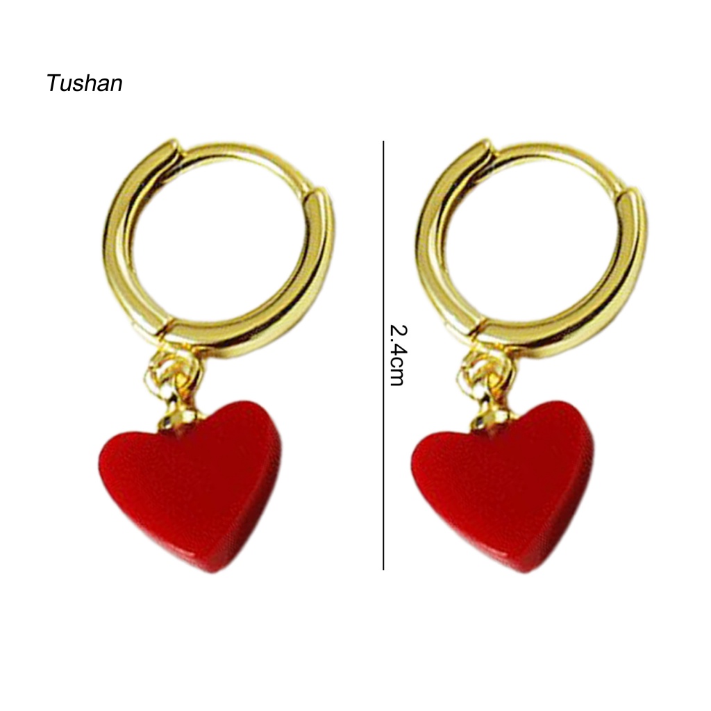 1 Đôi Bông Tai Hình Trái Tim Đỏ Viền Mịn Phong Cách Hàn Quốc Dành Cho Nữ