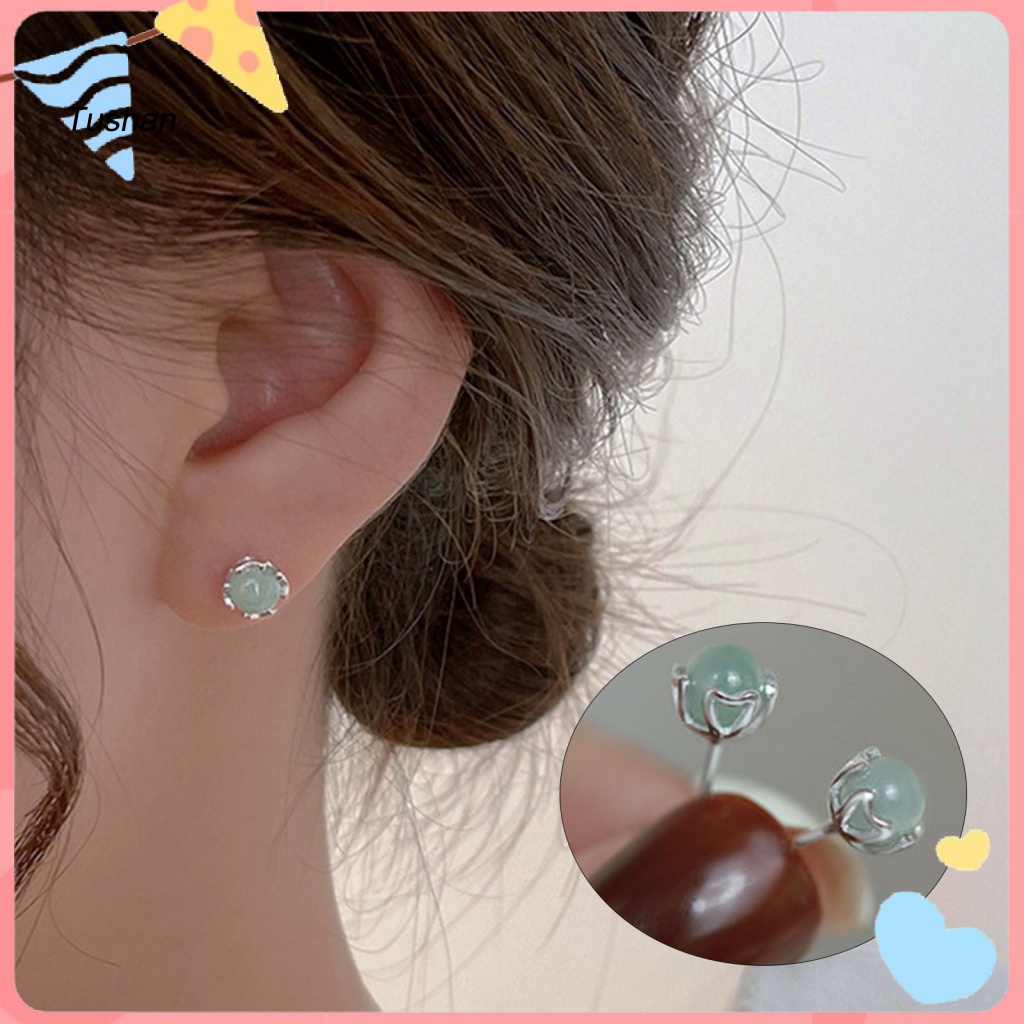 1 Đôi Khuyên Tai Đính Đá Ngọc Bích Giả Thời Trang Nữ