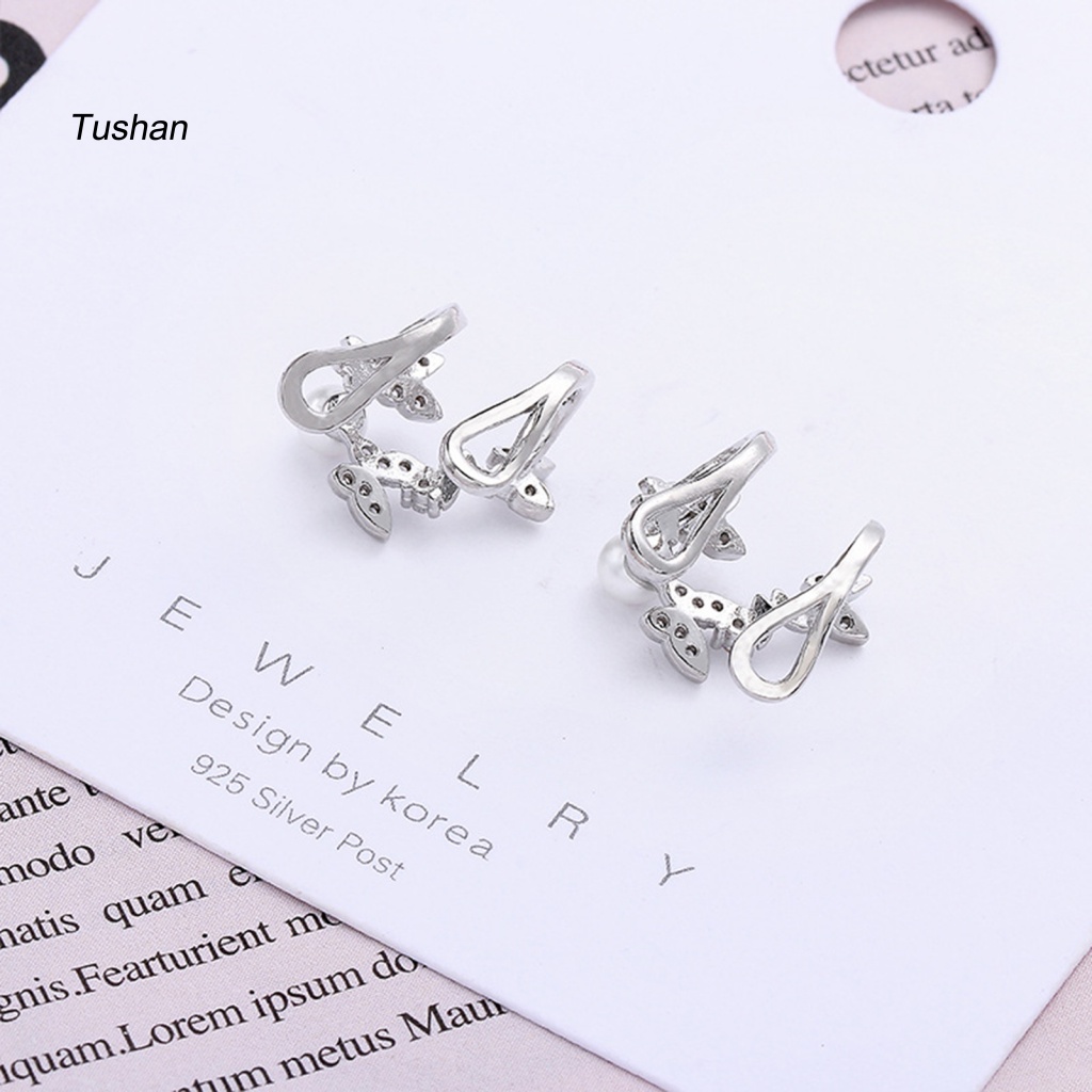 1 Bông Tai Hình Bướm Đính Đá Zircon / Ngọc Trai Giả Thời Trang Dự Tiệc / Đám Cưới
