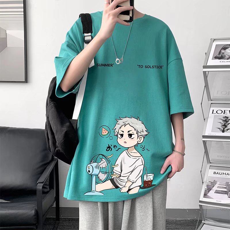 Áo Phông Nam Form Rộng Cotton Tay Lỡ Ngắn Dáng Rộng In Họa Tiết Hoạt Hình Anime Thời Trang Mùa Hè Áo Thun Nam Nữ Unisex HZFMC0162