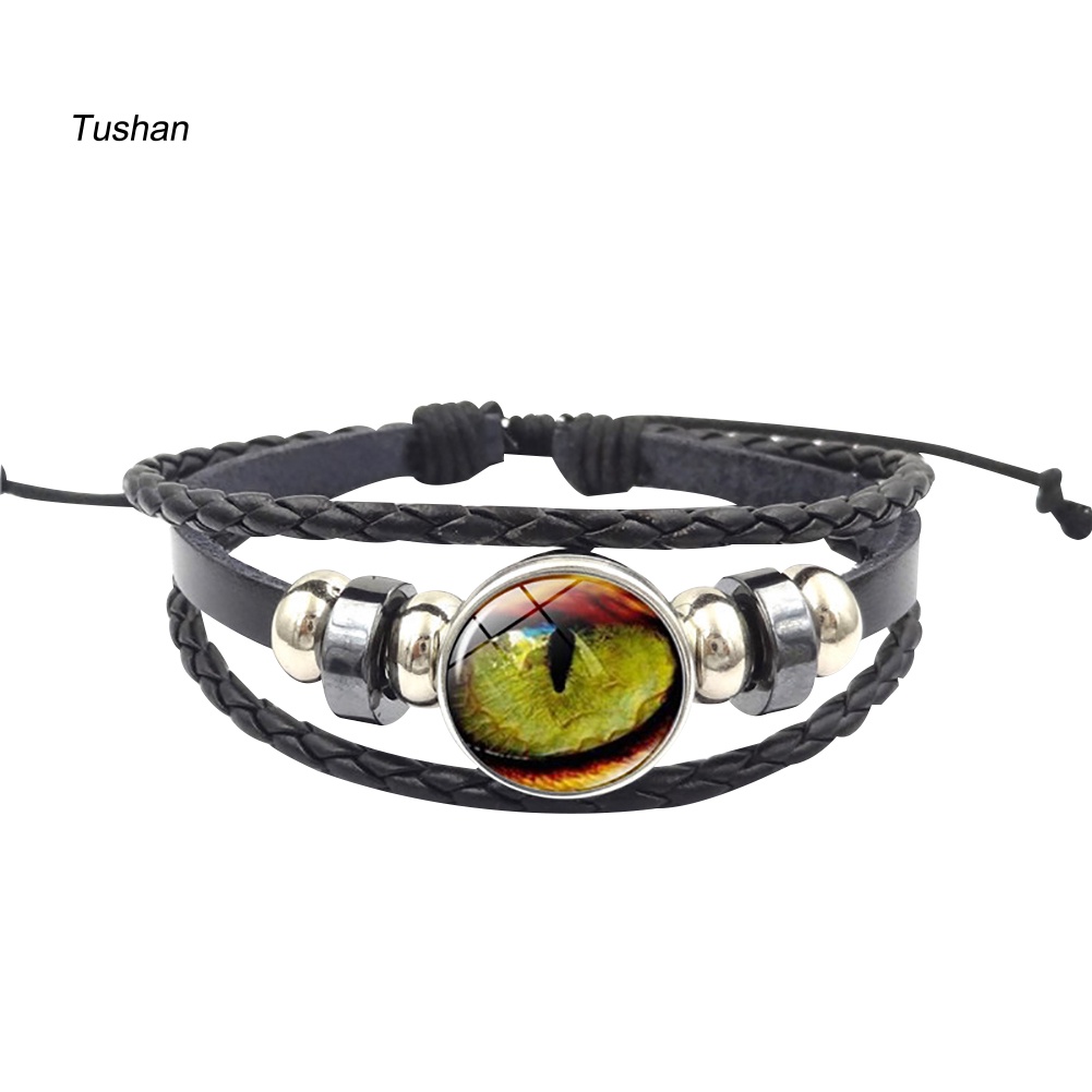 Vòng Tay Dây Bện Nhiều Lớp Mặt Mắt Động Vật Phong Cách Vintage