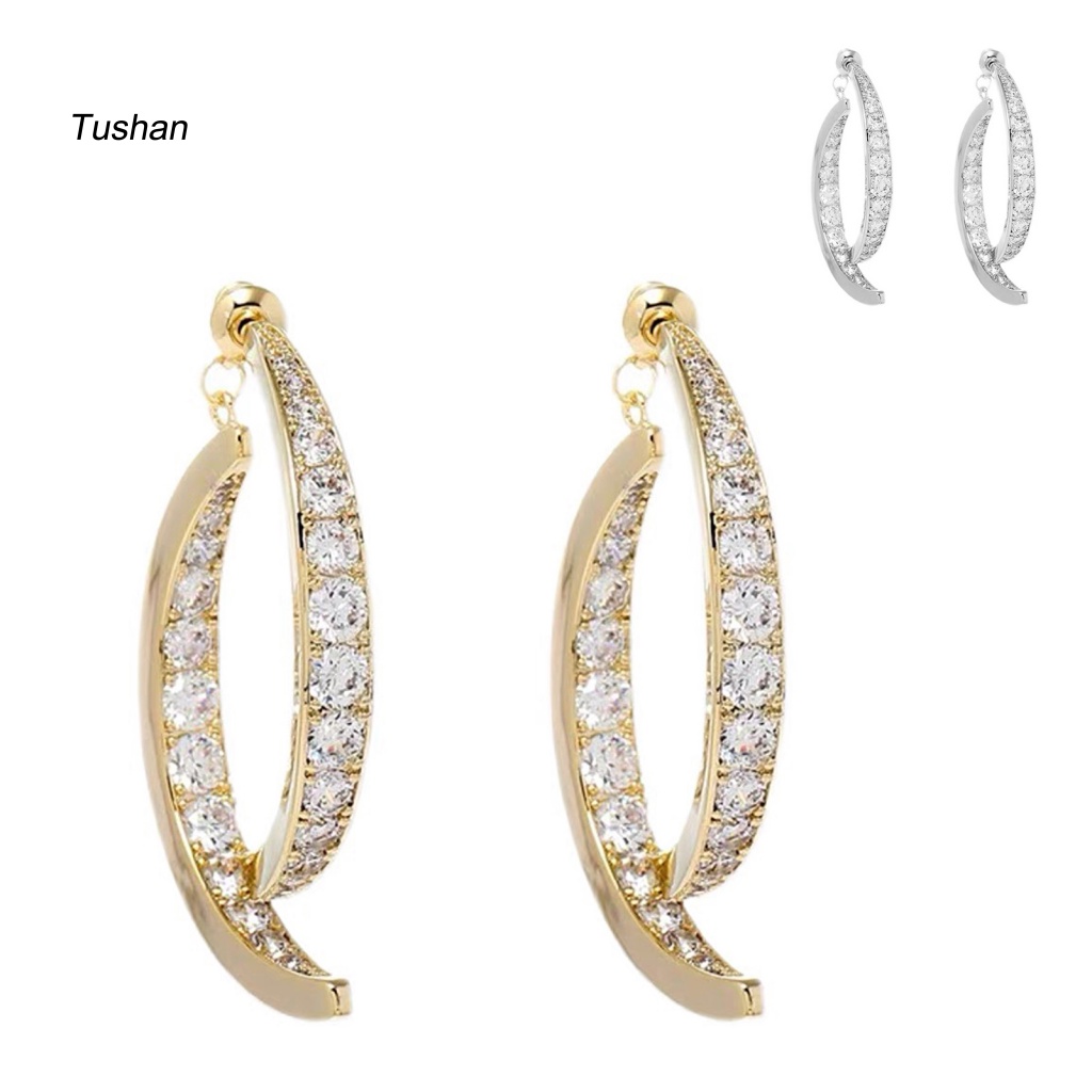 1 Đôi Bông Tai Cong Hình Chữ Thập Đính Đá Lấp Lánh