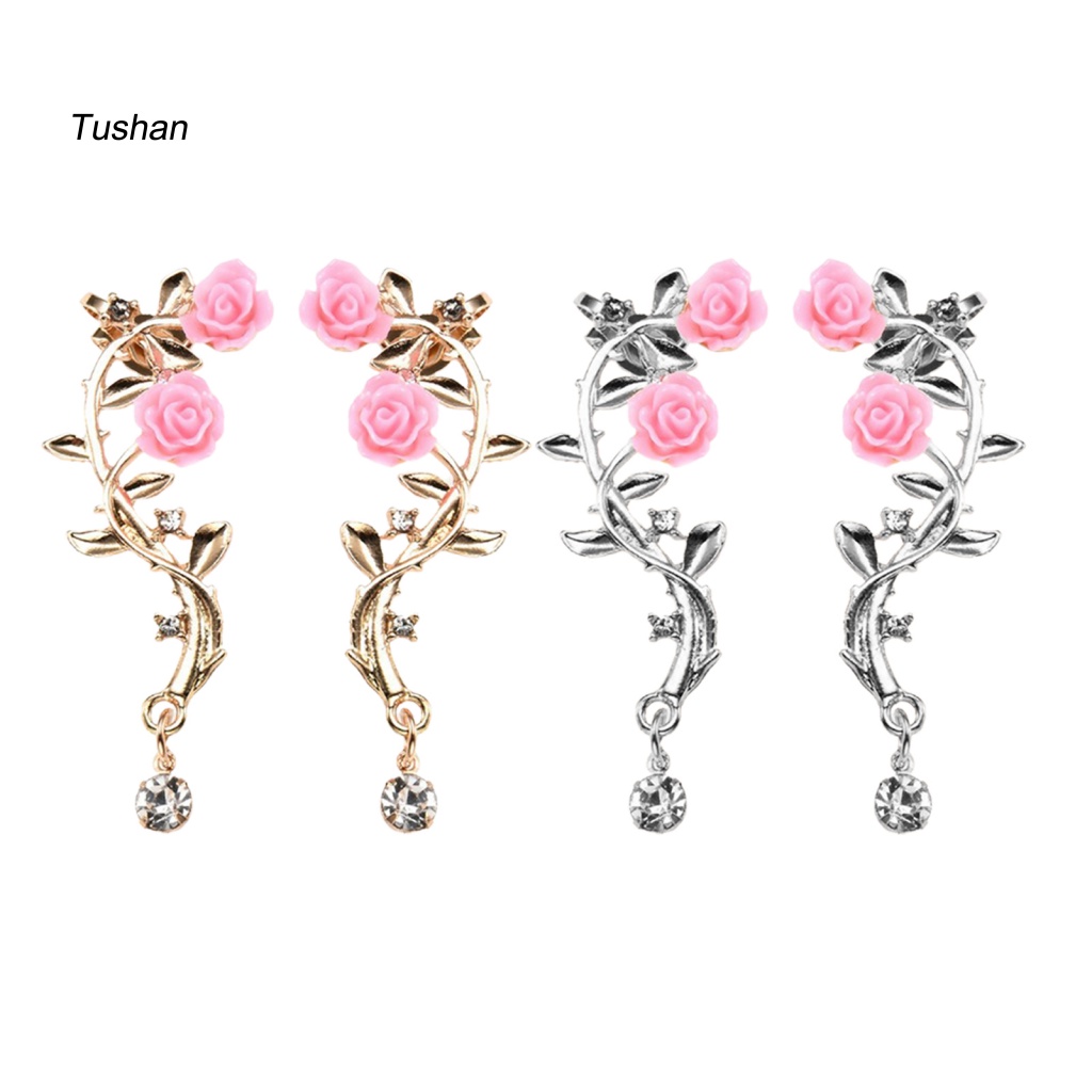 1 Cặp Khuyên Kẹp Vành Tai Hình Hoa Hồng Đính Đá Lấp Lánh