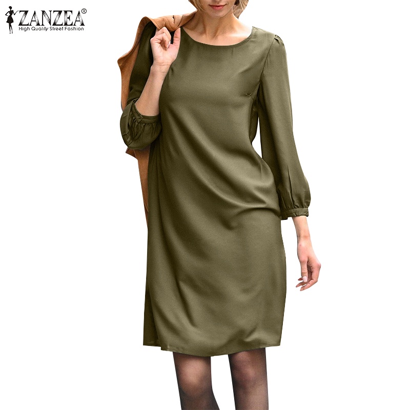 Zanzea Đầm Nữ Tay Lửng Cổ Tròn Thời Trang