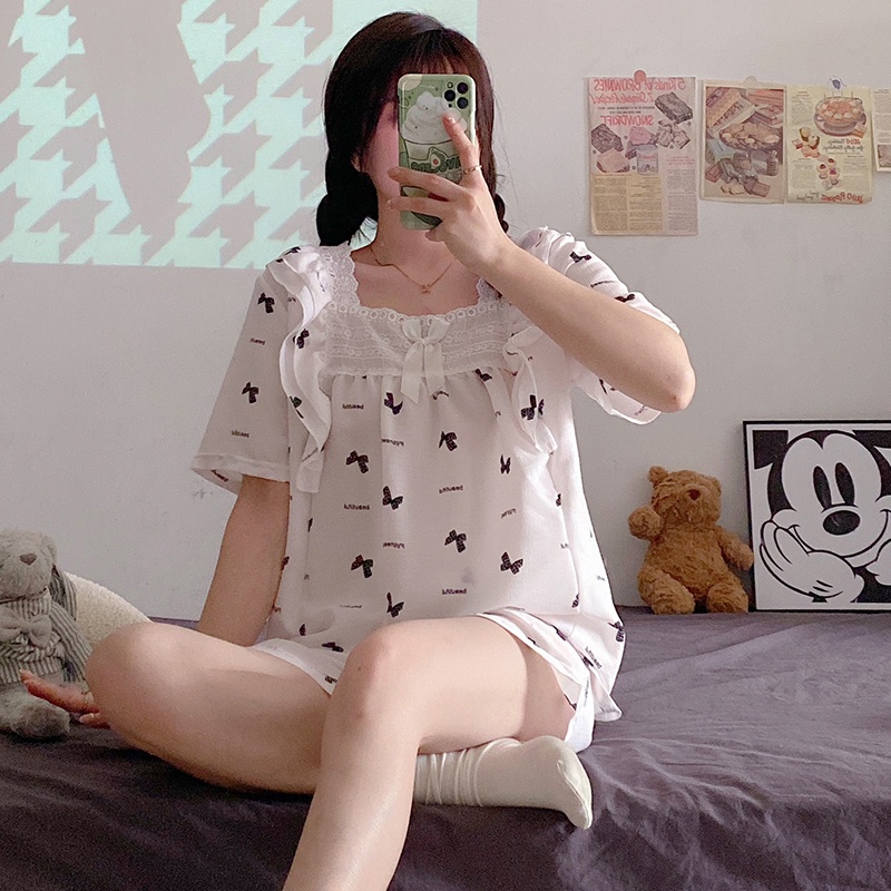 Champray Bộ Đồ Ngủ Ngắn Tay Phong Cách Công Chúa Ngọt Ngào Mùa Hè Cho Nữ