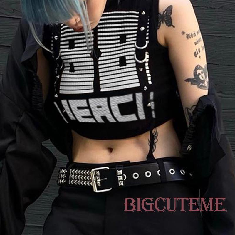 Áo Croptop Sát Nách In Chữ Phối Dây Ruy Băng Phong Cách Hip Hop Thời Trang Mùa Hè Cho Nữ