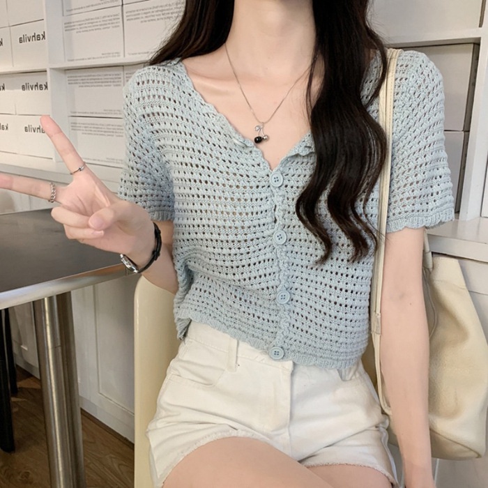 Áo Khoác Cardigan Dệt Kim Mỏng Tay Ngắn Chống Nắng Dành Cho Nữ