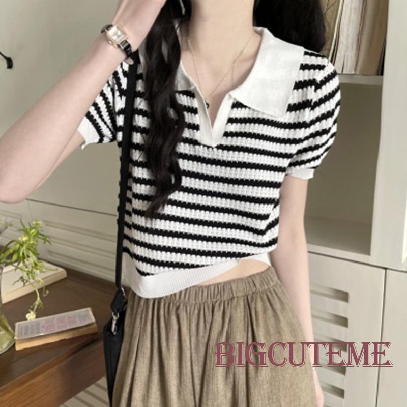 Áo Thun Tay Ngắn Họa Tiết Kẻ Sọc Đơn Giản Phong Cách Đường Phố Thời Trang Mùa Hè Cho Nữ