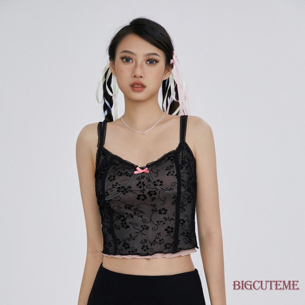 Áo Hai Dây Phối Lưới Họa Tiết Hoa Thời Trang Mùa Hè Cho Nữ