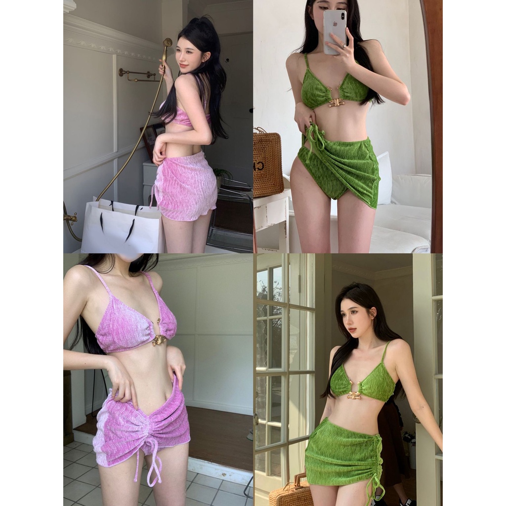 Bộ đồ bơi mới Sexy Velvet Vải co giãn đầy đủ ba mảnh AA7448