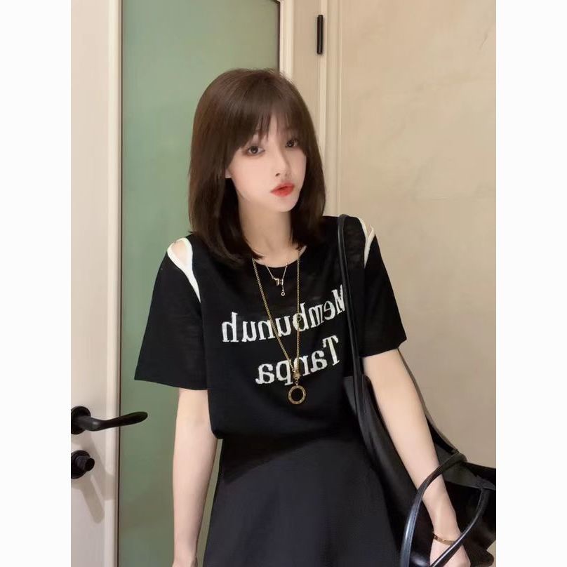 Áo Thun Tay Ngắn Hở Vai Bằng Lụa Lạnh Mỏng Thời Trang Mùa Hè Phong Cách Hàn Quốc Hàng Mới Dành Cho Bạn Nữ