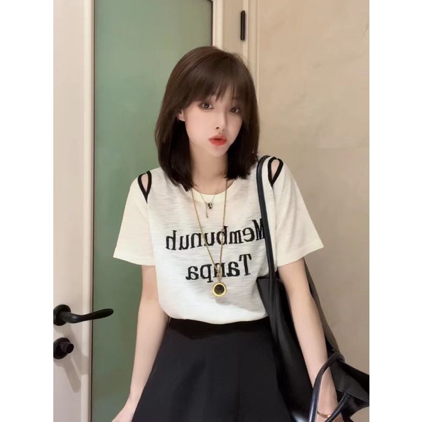 Áo Thun Tay Ngắn Hở Vai Bằng Lụa Lạnh Mỏng Thời Trang Mùa Hè Phong Cách Hàn Quốc Hàng Mới Dành Cho Bạn Nữ