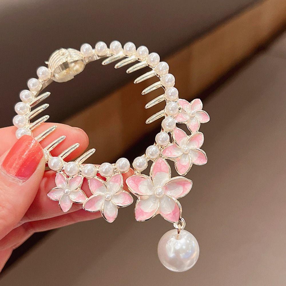 Kẹp Tóc Càng Cua Cố Định Tóc Đuôi Ngựa Bằng Hợp Kim Đính Hoa Phong Cách Vintage Thời Trang Cho Nữ